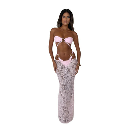 sensual bañador con vestido largo