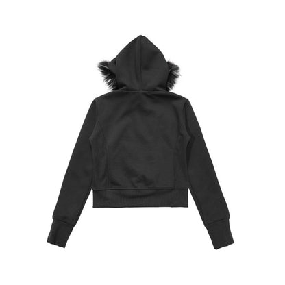 Hoodie with Zipper and Faux Fur Collar