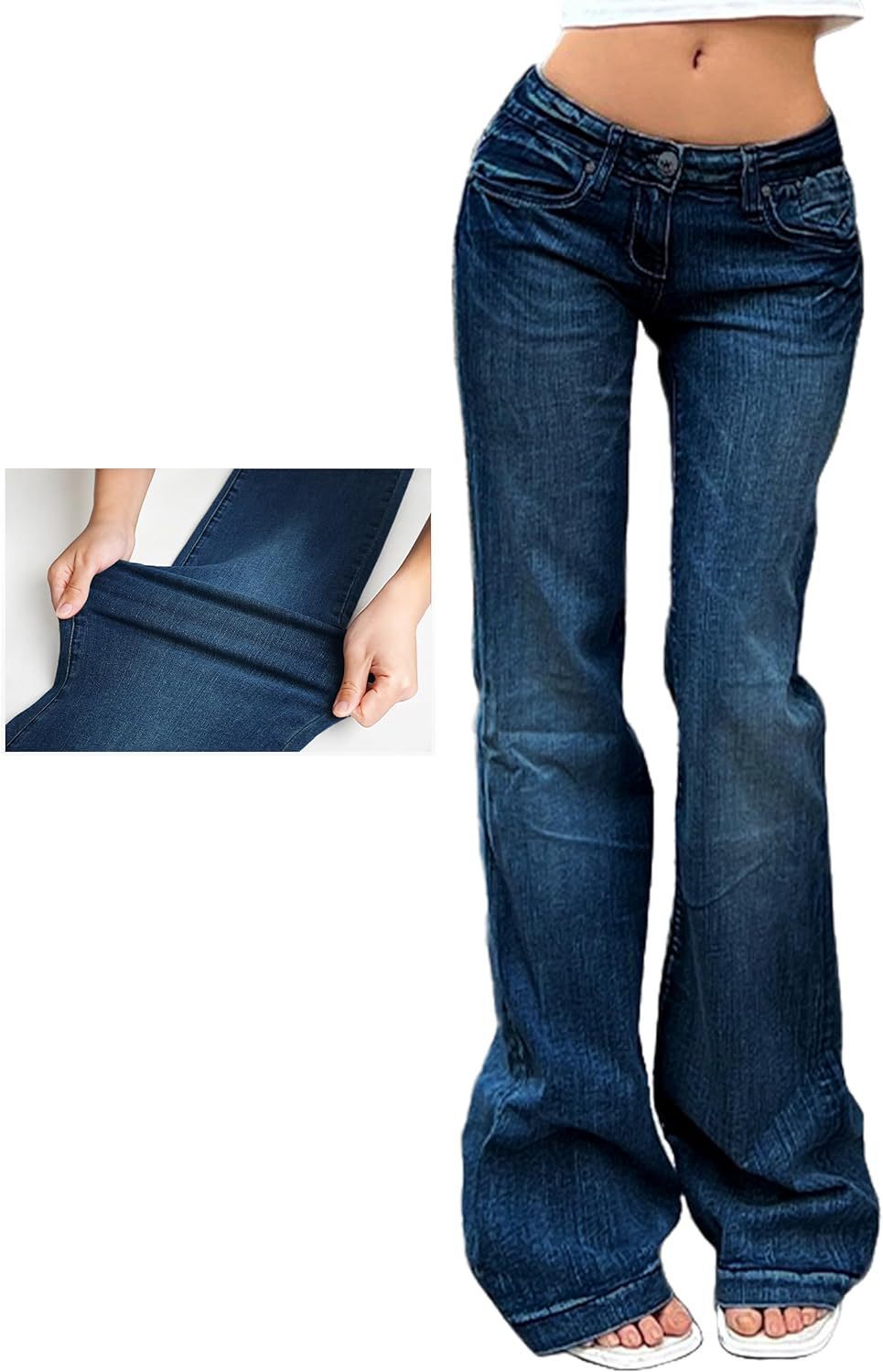 Street Style Low-Waist Flared Jeans, Slim Fit Stretch Denim Pants Long Pants