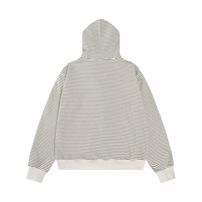 Sudadera con capucha y cremallera con cuello de piel desmontable a rayas, sudadera con capucha para pareja