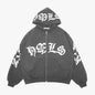Sudadera con capucha y cremallera, letras góticas estampadas, sudadera con capucha oversize