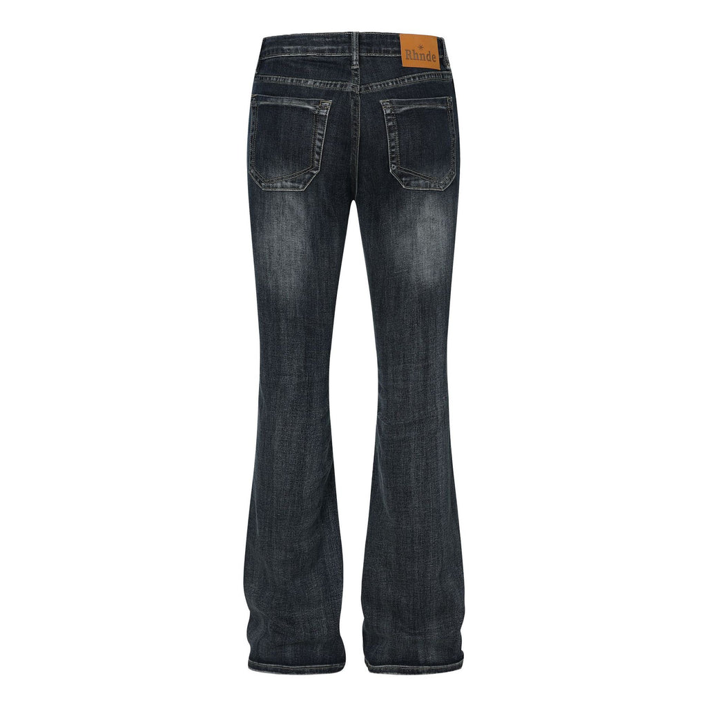 Classic flip low waist micro flared elastic jeans