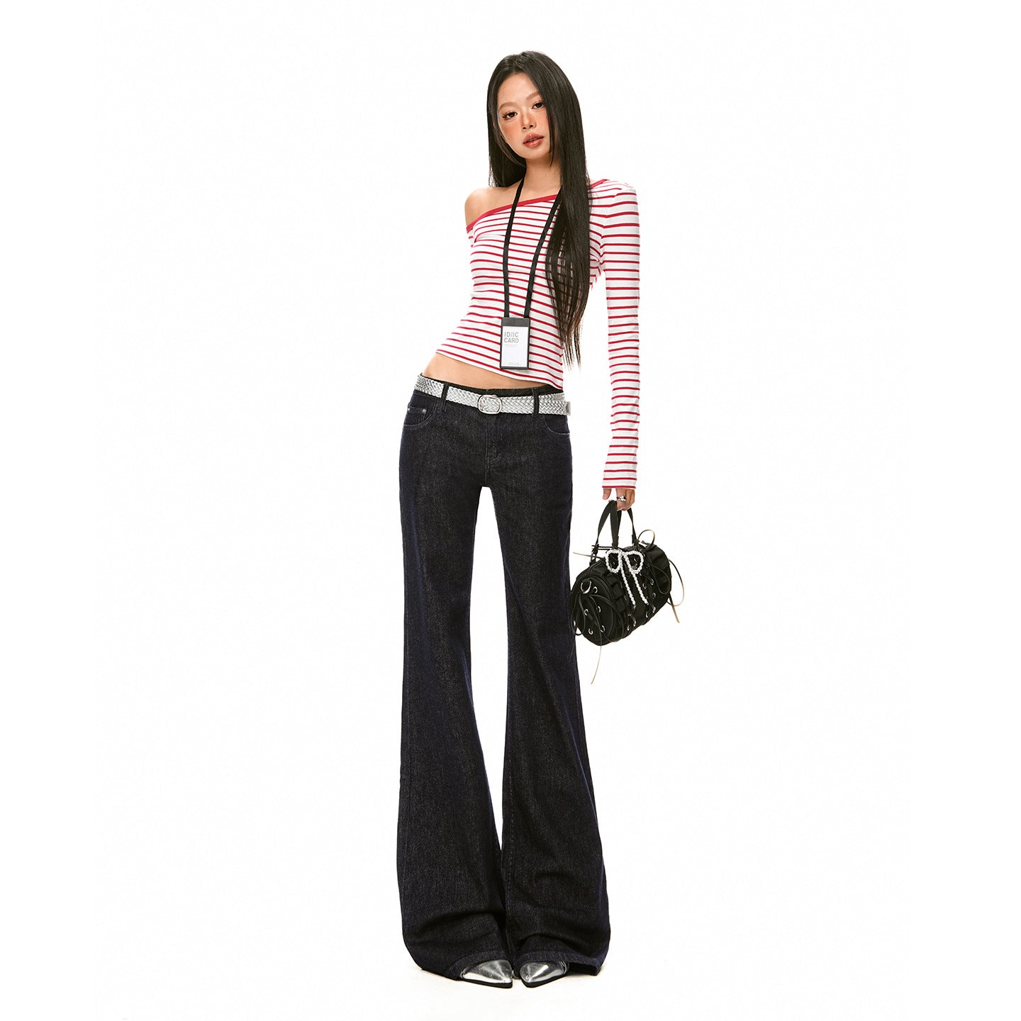 Deep Blue Flared Jeans Low Waist Horsehoe Pants