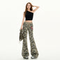Pantalones de chándal acampanados de camuflaje para mujer, cintura baja, cordón ajustable, corte holgado, versátiles, a la moda, estilo trompeta