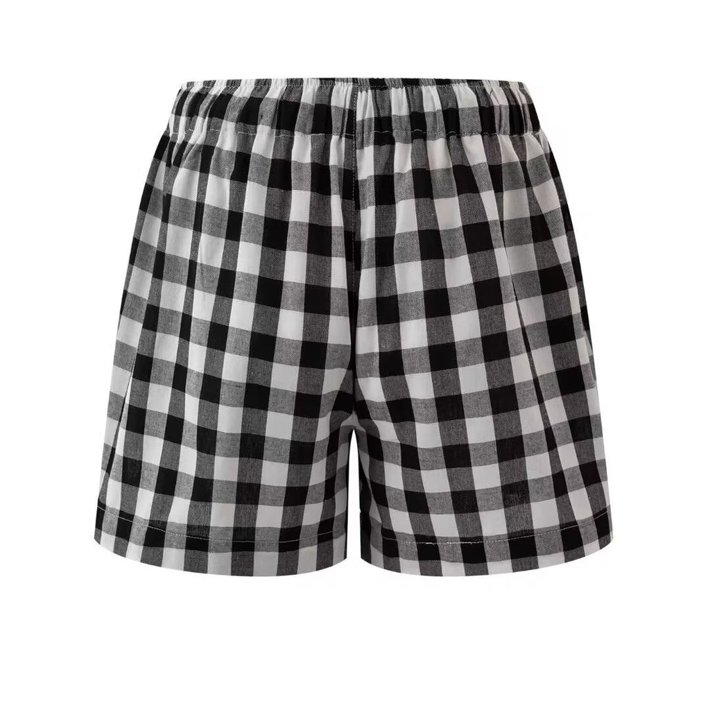 Elastic waist checkered shorts