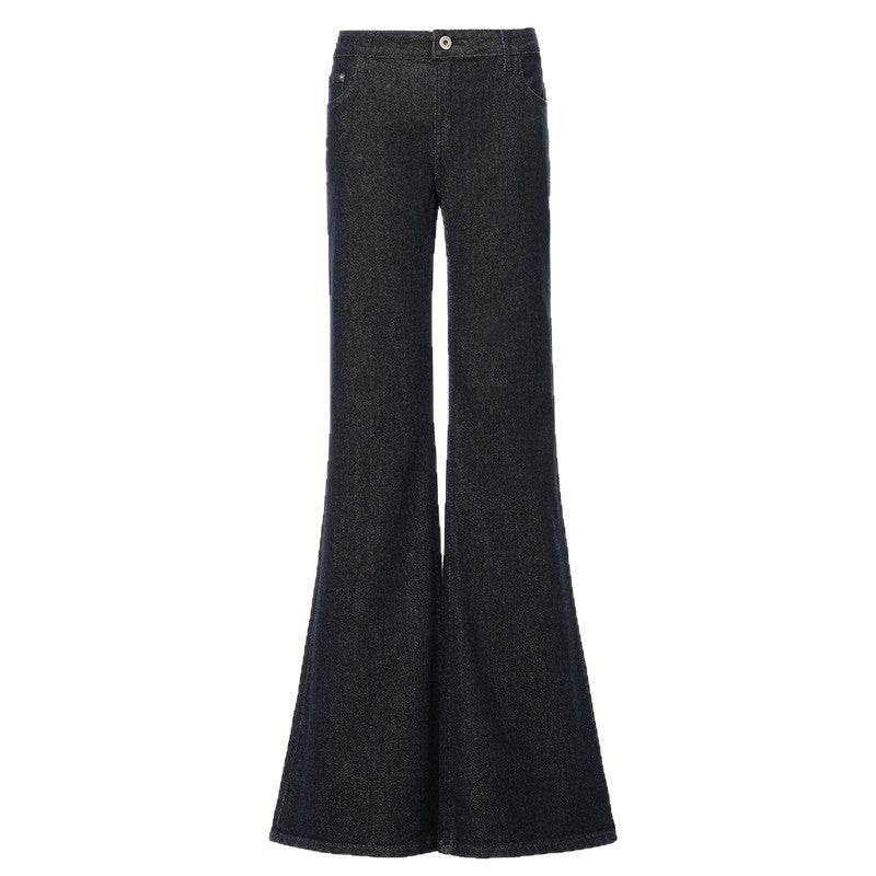 Deep Blue Flared Jeans Low Waist Horsehoe Pants