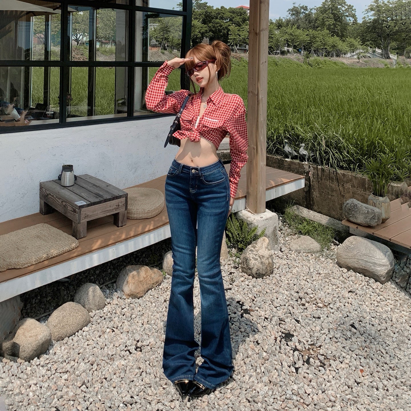Retro Low Waist Flared Jeans Women Slim Fit Horsehoof Pants