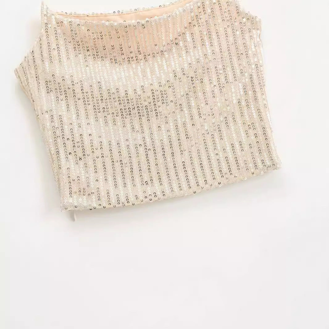 Sequined strapless tank top