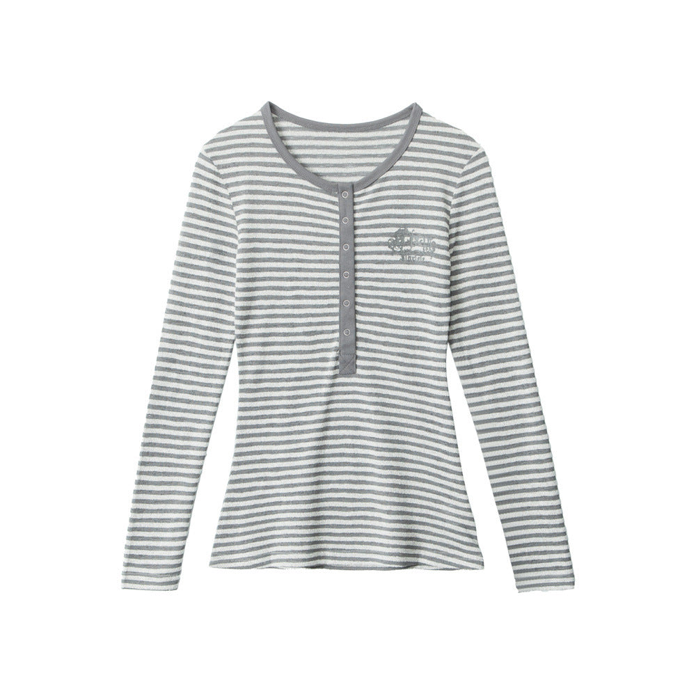 Long Sleeve T-Shirt with Henley Neckline Inner Wear Fitted
