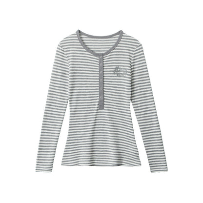 Long Sleeve T-Shirt with Henley Neckline Inner Wear Fitted