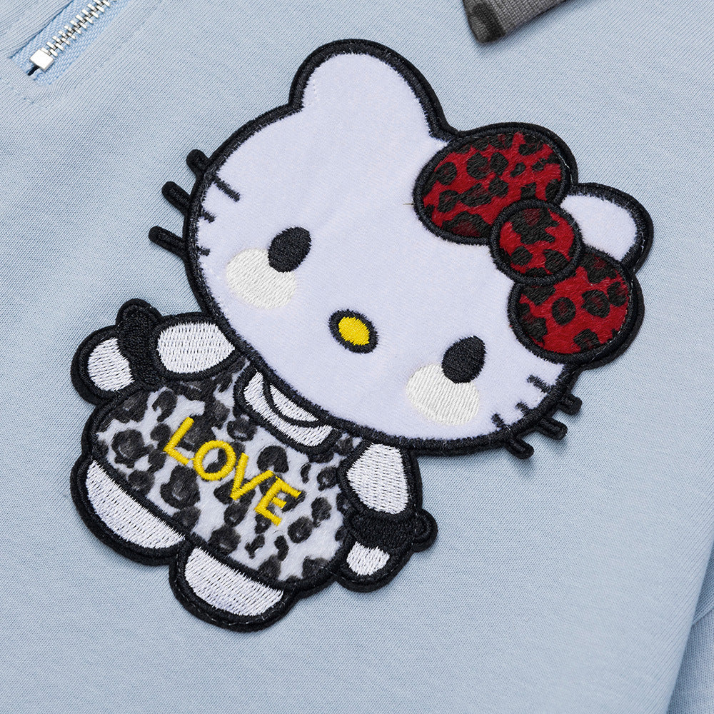 Playera tipo polo con cuello y bloques de color bordada de Hello Kitty