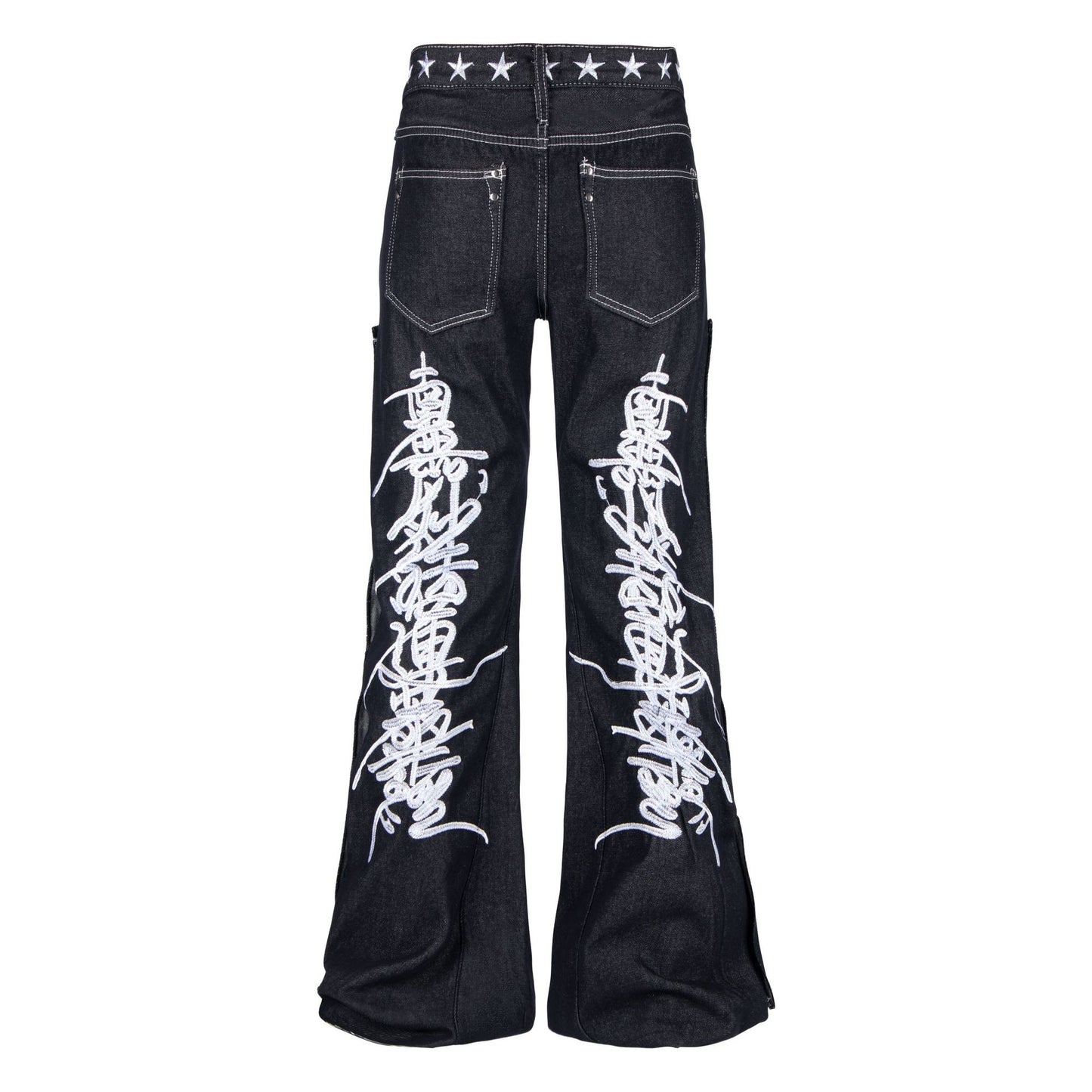 Embroidered loose straight leg low waisted jeans