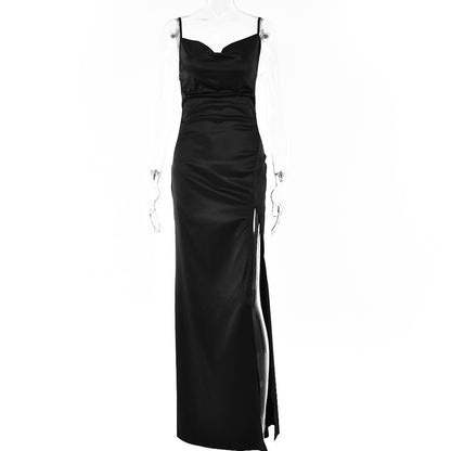 Nuevo vestido francés, vestido largo para mujer, vestido de moda con abertura en la espalda