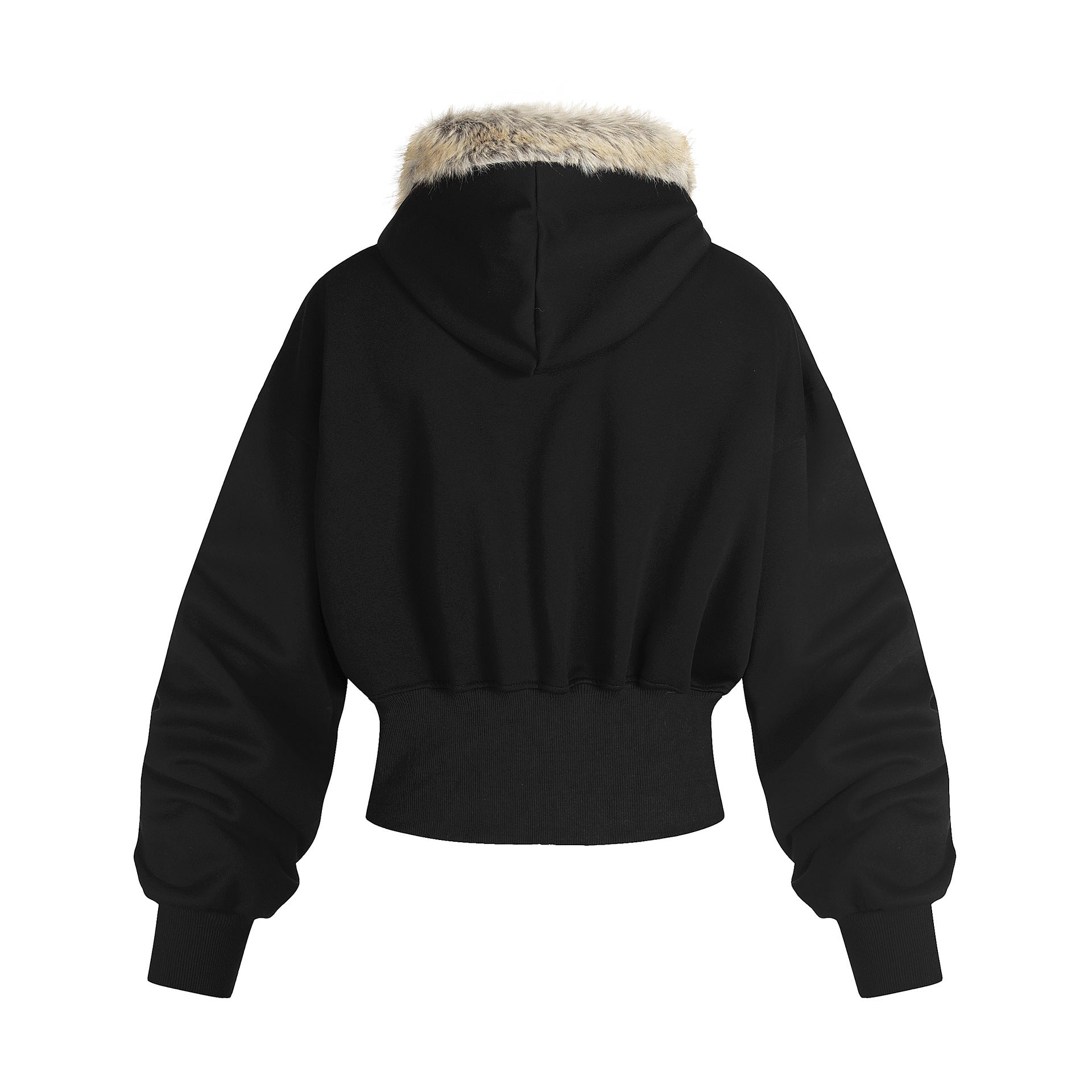 Hoodie fur collar jacket high waisted sweatshirt