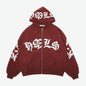 Sudadera con capucha y cremallera, letras góticas estampadas, sudadera con capucha oversize