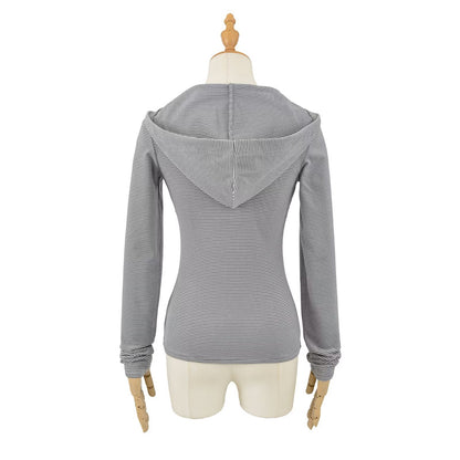 Top de manga larga a rayas retro con capucha
