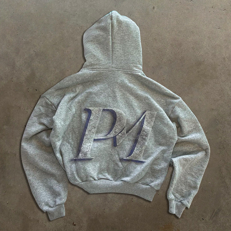 Streetwear Style Money Print Hoodie Loose Zip-Up Sweatshirt