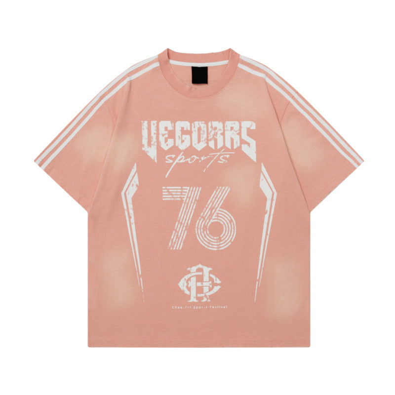 Round Neck Short Sleeve T-Shirt Pink Loose Jersey Oversized