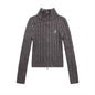 Herringbone Pattern Zip-Up Cardigan Sweater Casual Slim Fit with Double-Headed Zipper