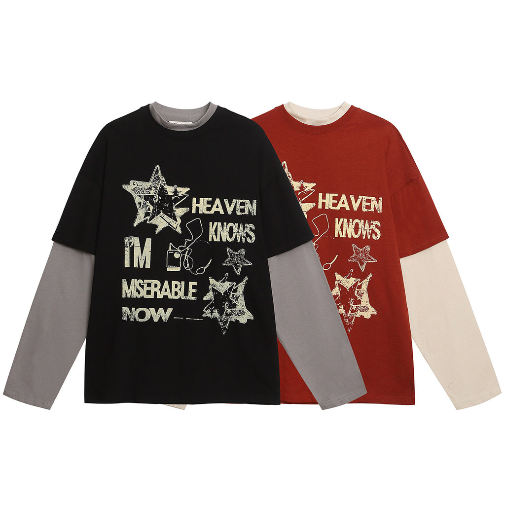 Fake two campus style color blocked sports hoodies