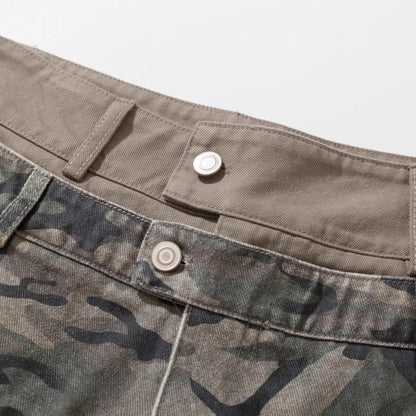 Pantalones cortos de mezclilla de camuflaje de doble capa de tiro bajo