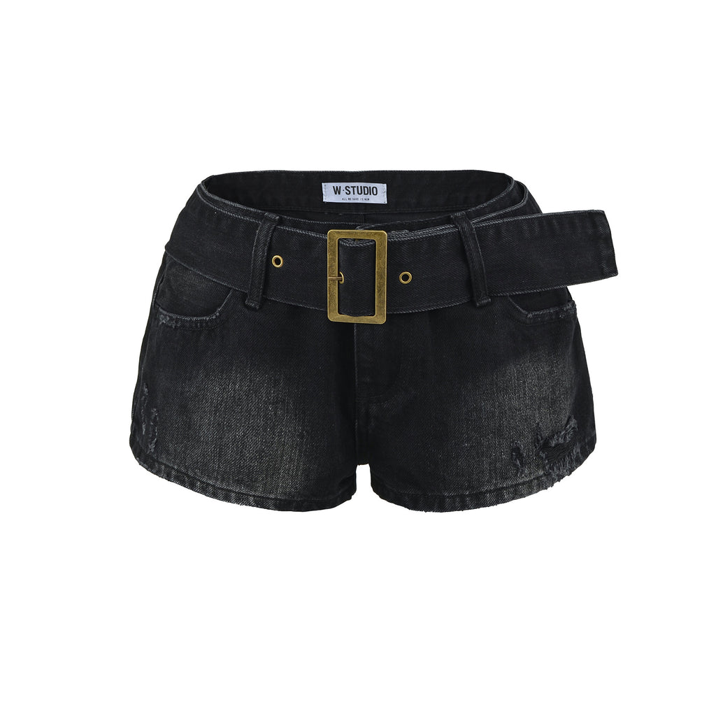 Belt denim shorts