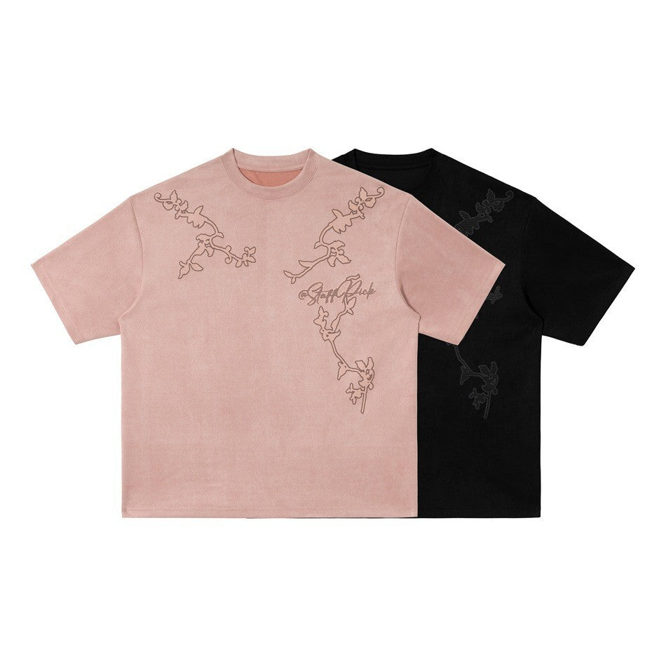Vintage T-Shirt Men's Fashion Loose Velvet Oversized Short Sleeve