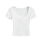 Lace Trim Fitted Short Sleeve T-Shirt
