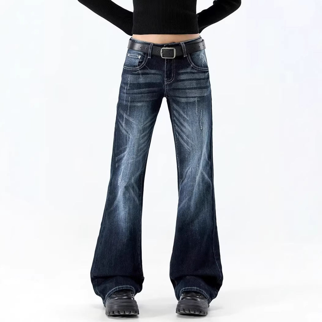 Retro Blue Gray Flared Jeans High Waist Slim Fit Skinny Bootcut Pants