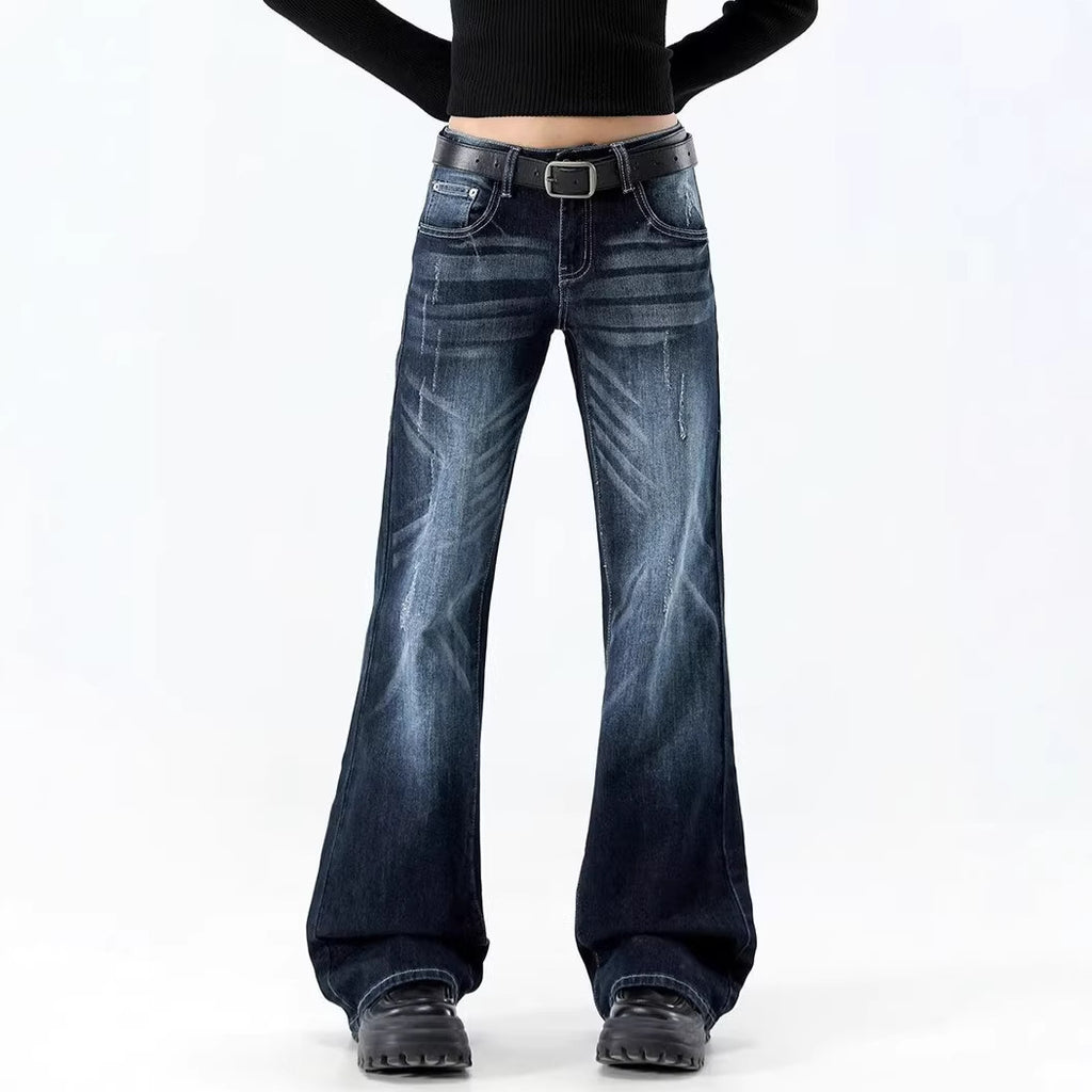 Retro Blue Gray Flared Jeans High Waist Slim Fit Skinny Bootcut Pants