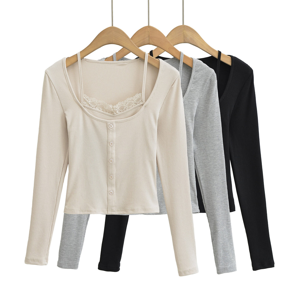 Slim lace lace long sleeved top