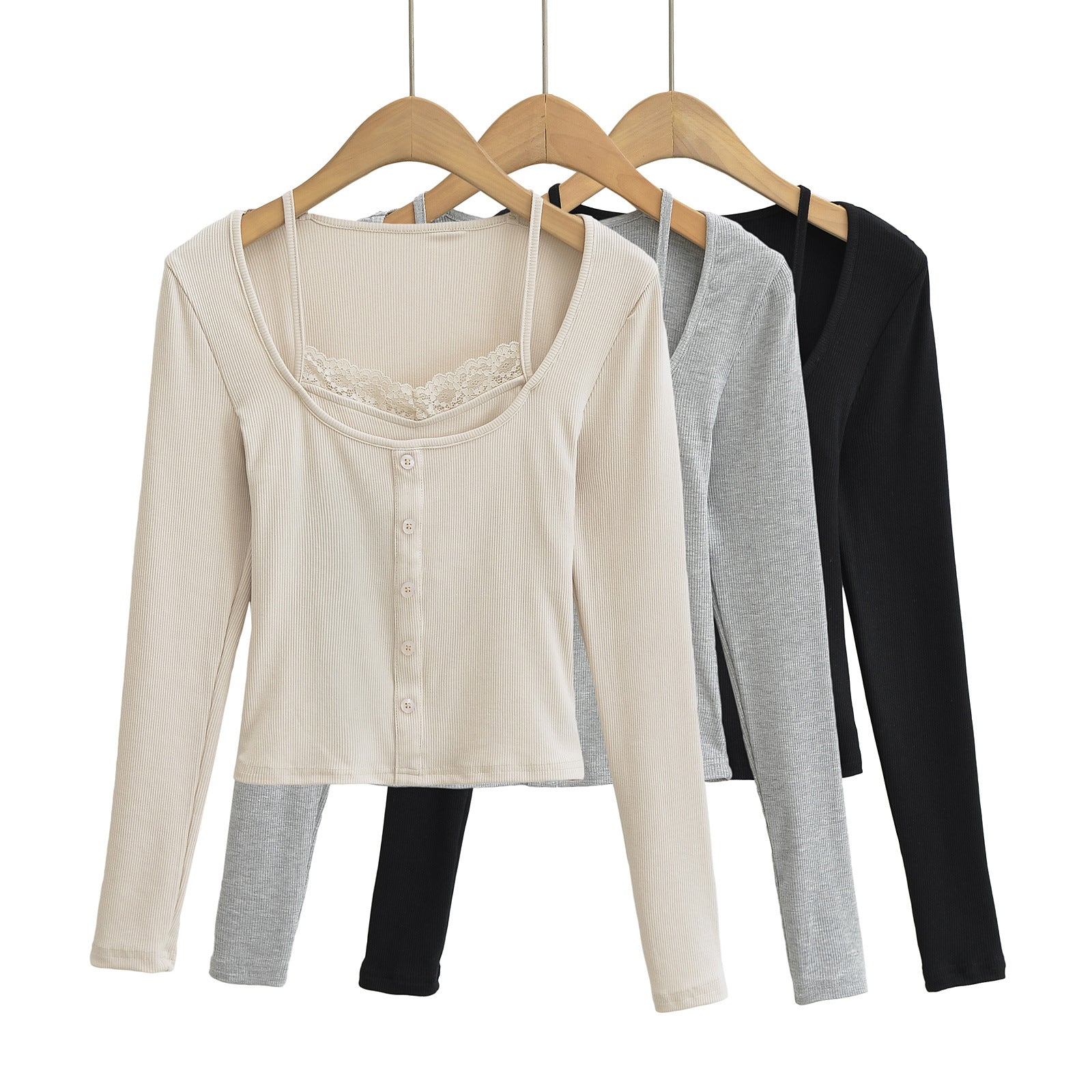 Slim lace lace long sleeved top