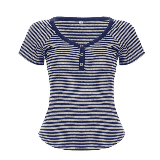 Striped V-neck short sleeved T-shirt