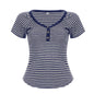 Striped V-neck short sleeved T-shirt