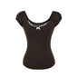 Butterfly Lace Knit T-Back Vest Women  Sweet Short Sleeve Off-Shoulder Top Slim Fit Cropped Babydoll Shirt