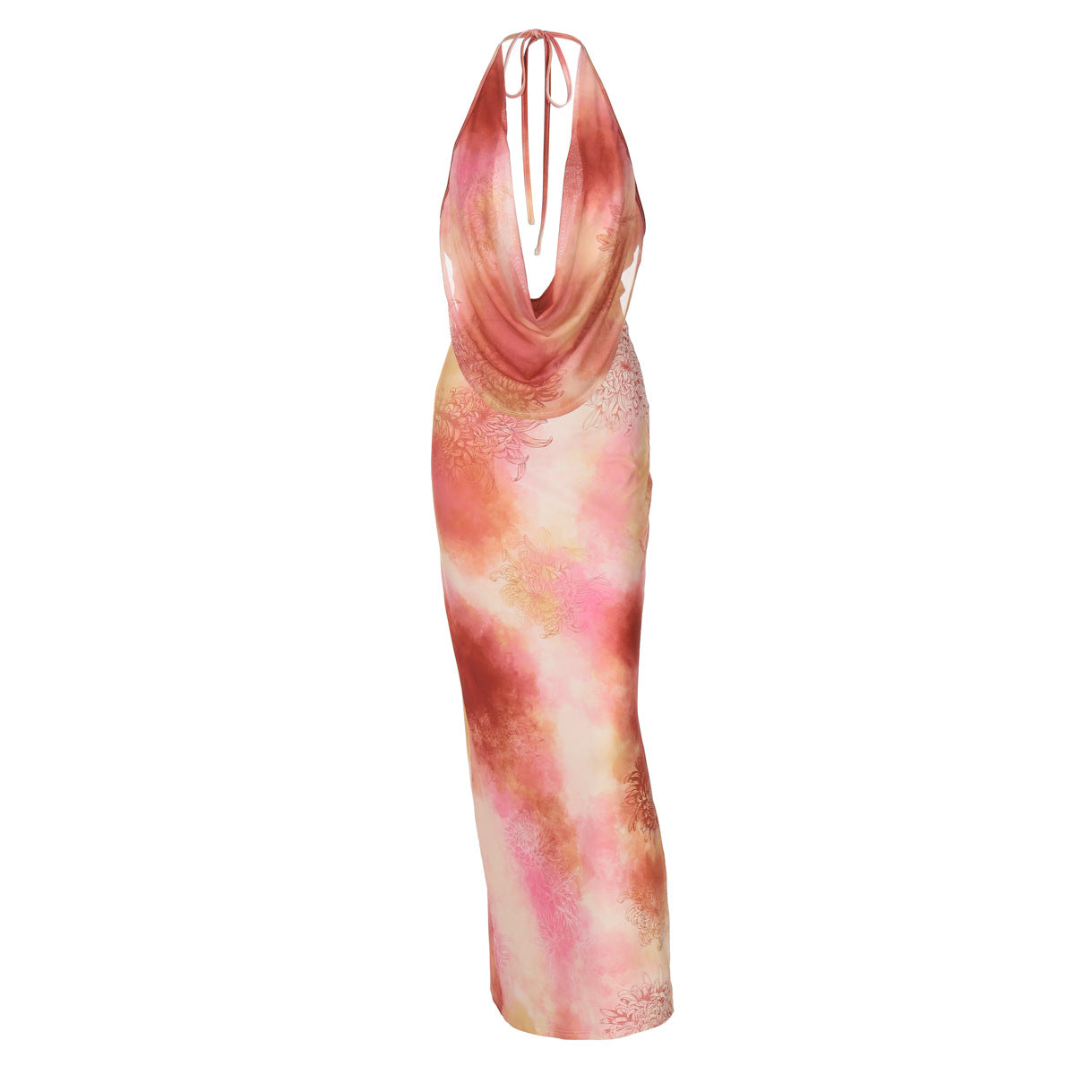 Vestido sin espalda con cinturón ajustado en la cintura