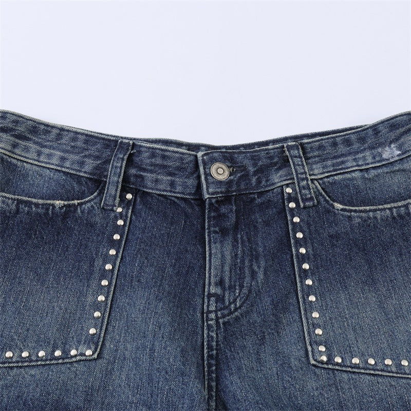 Shorts vaqueros con remaches sencillos