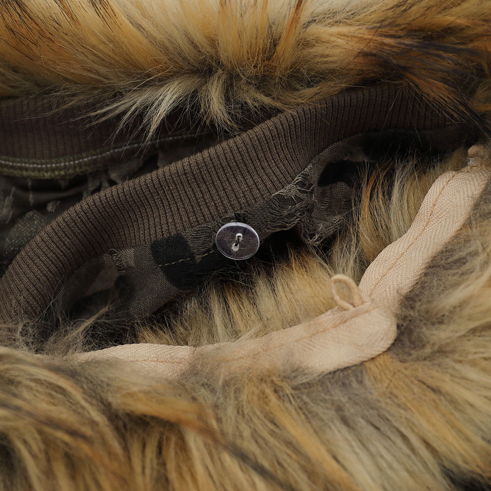 Neck Hoodie  Design with Detachable Fur Collar Casual Top