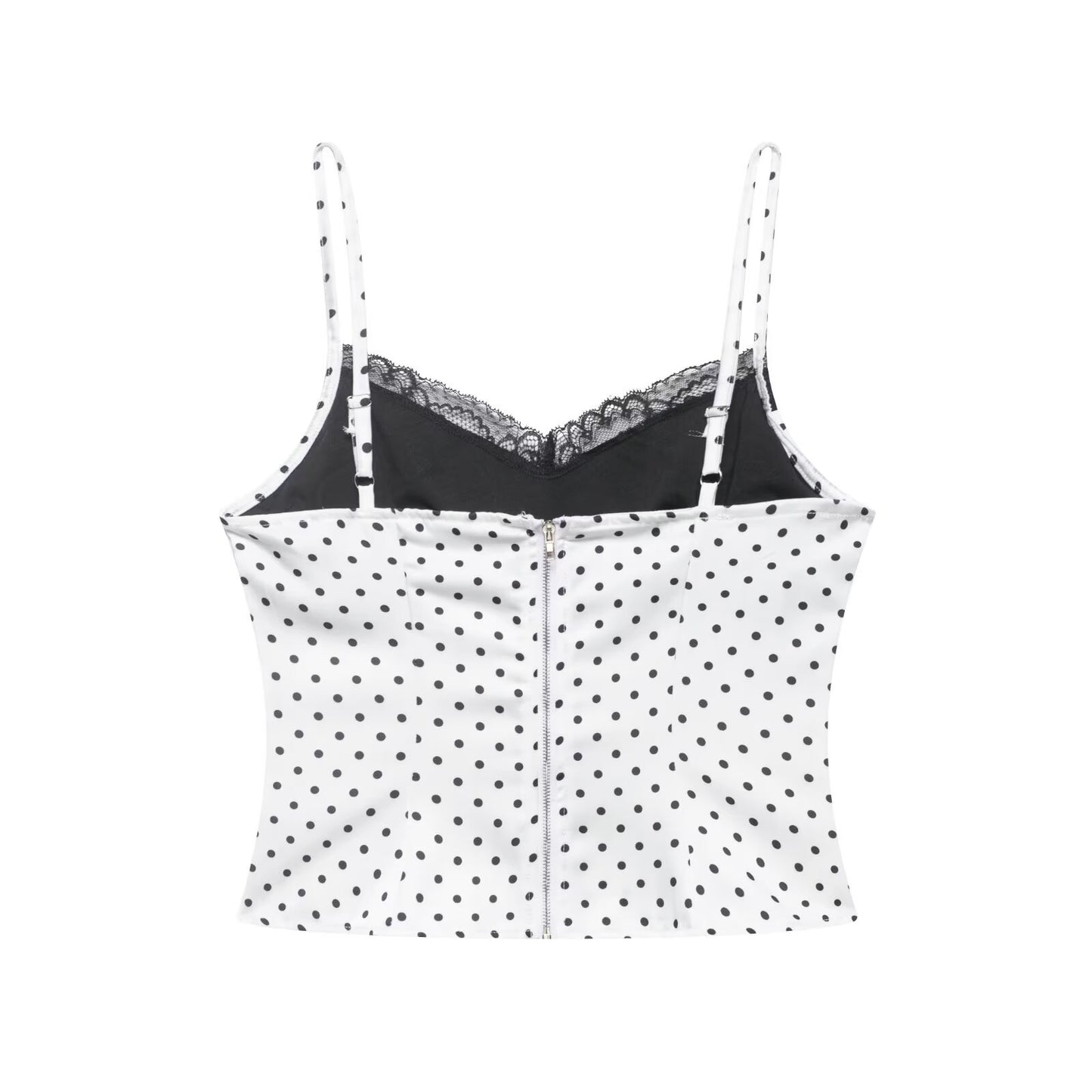 Chaleco base camisola de retazos de encaje y lunares
