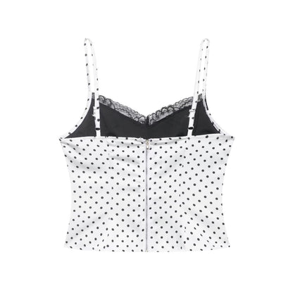 Chaleco base camisola de retazos de encaje y lunares