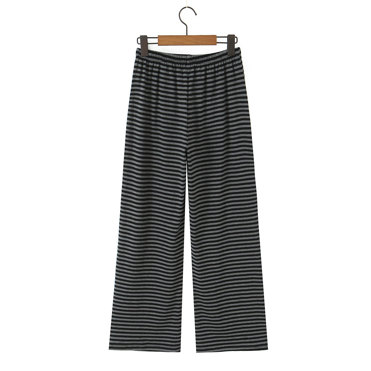 Striped straight tube elastic drawstring low waist knitted wide leg pants casual pants