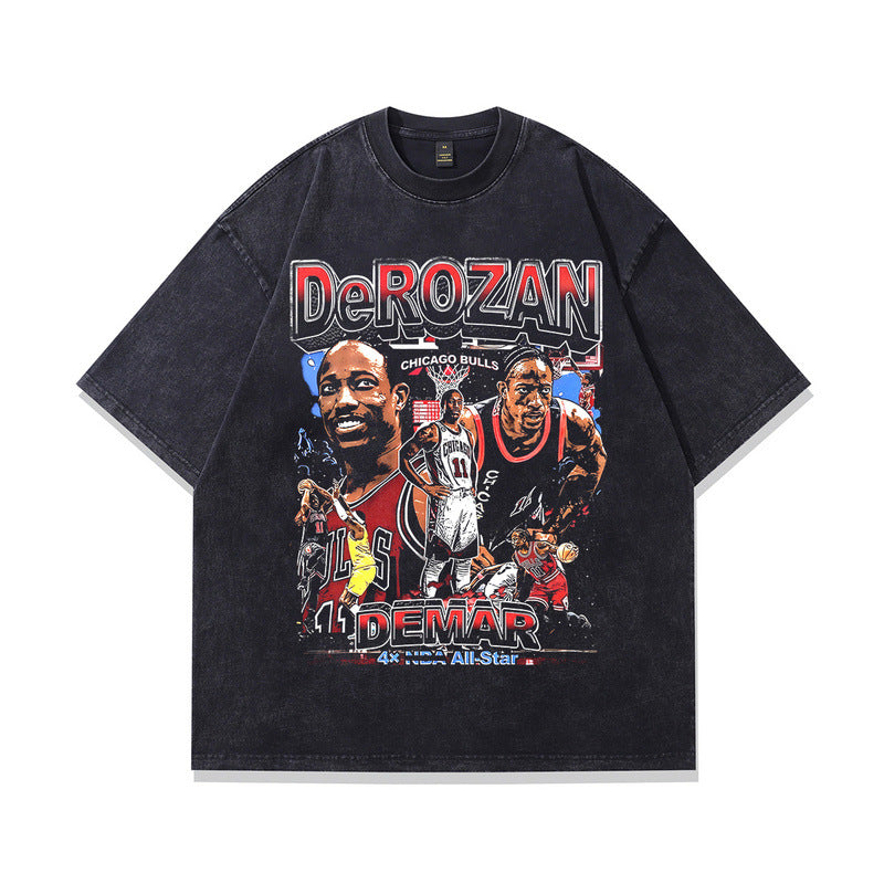 Water-Washed Vintage Oversized Heavyweight Pure Cotton Small Collar T-Shirt