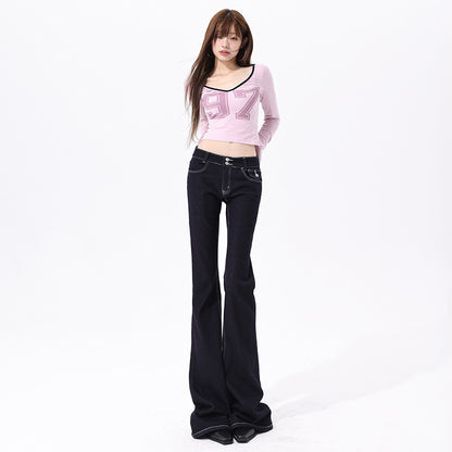 Pantalones vaqueros acampanados Deep Blue de talle bajo ajustados y elásticos