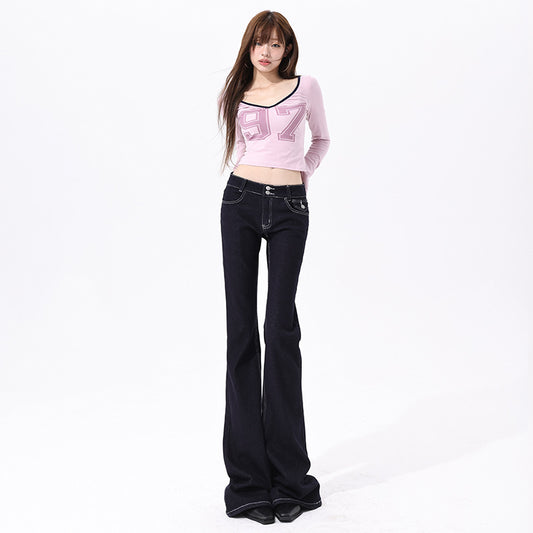 Pantalones vaqueros acampanados Deep Blue de talle bajo ajustados y elásticos