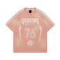Camiseta de cuello redondo y manga corta, de punto rosa holgado y talla grande