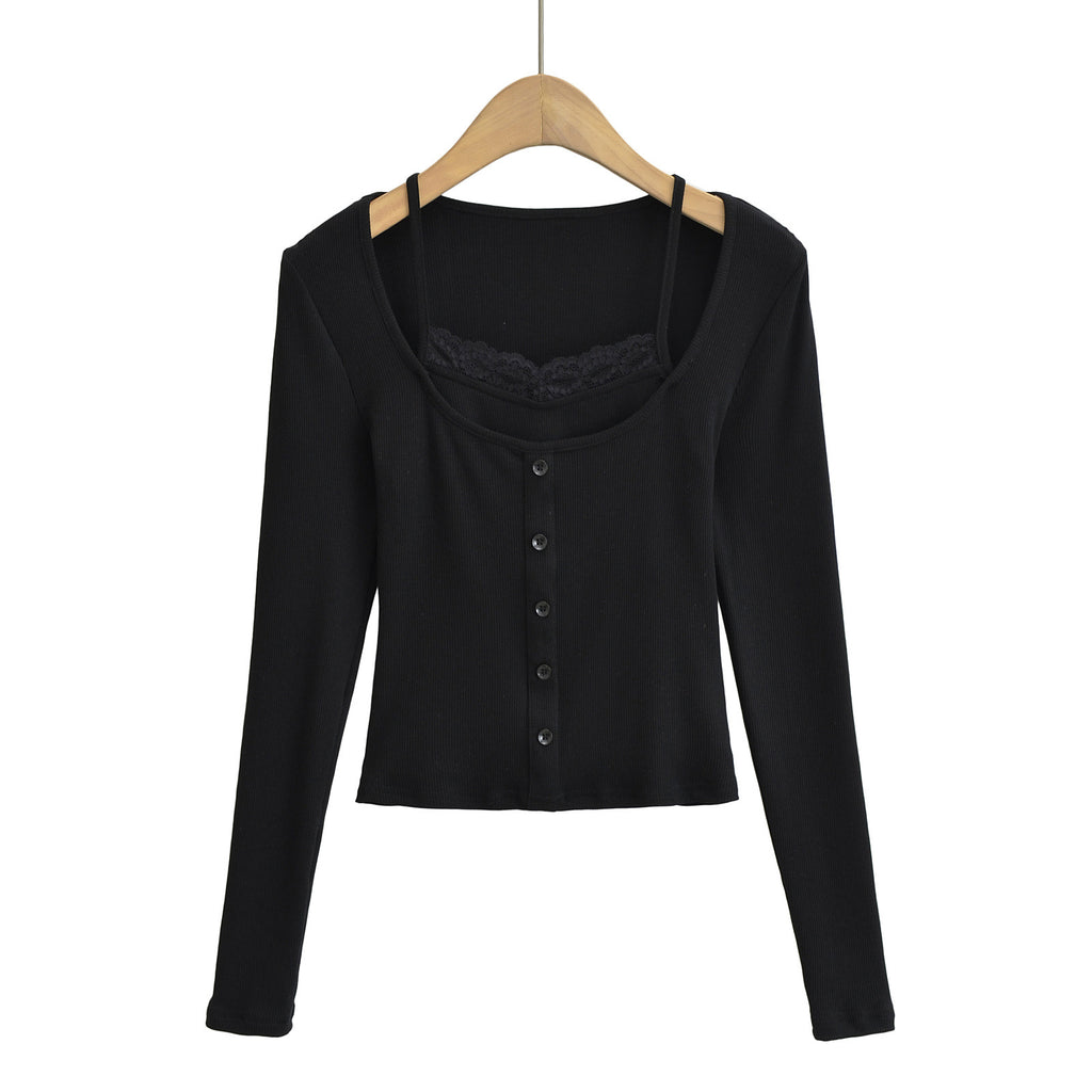 Slim lace lace long sleeved top