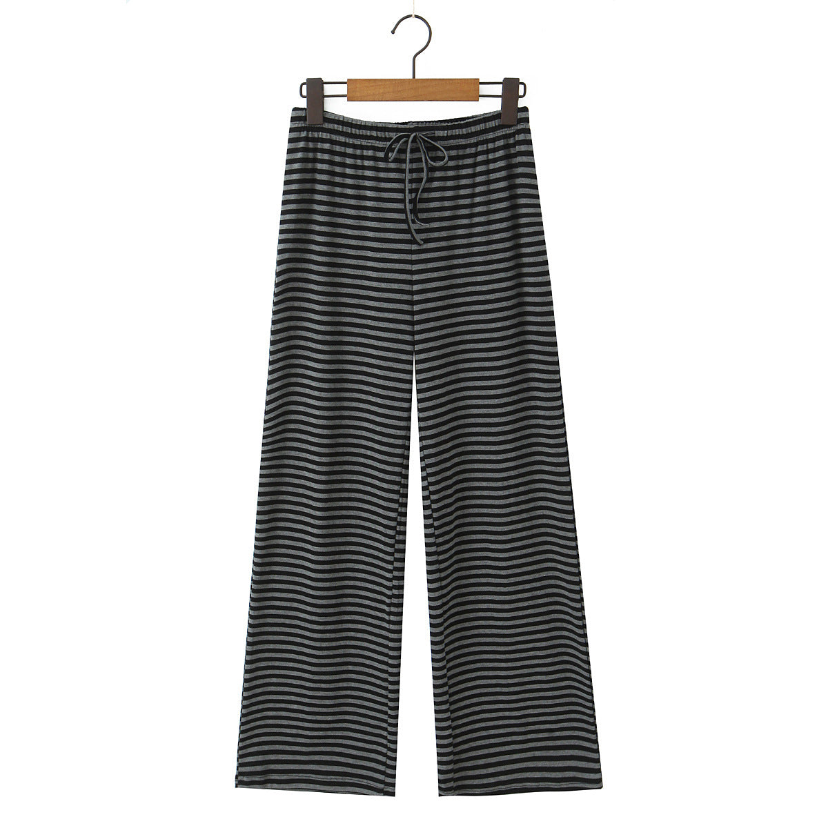 Striped straight tube elastic drawstring low waist knitted wide leg pants casual pants