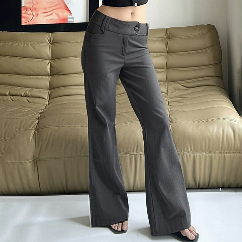 Low waist micro flared gray casual trousers
