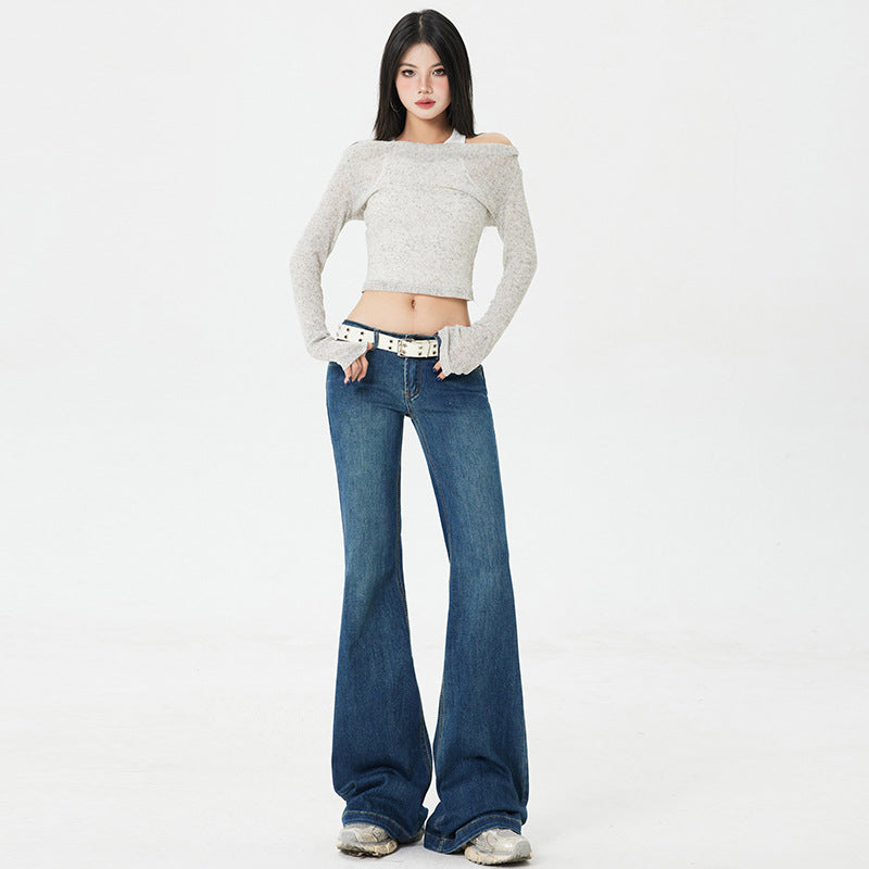 Retro Spicy Girl Flared Jeans Women Low Waist Slim Fit Elasticity Leggings Wide Leg Trumpet Pants