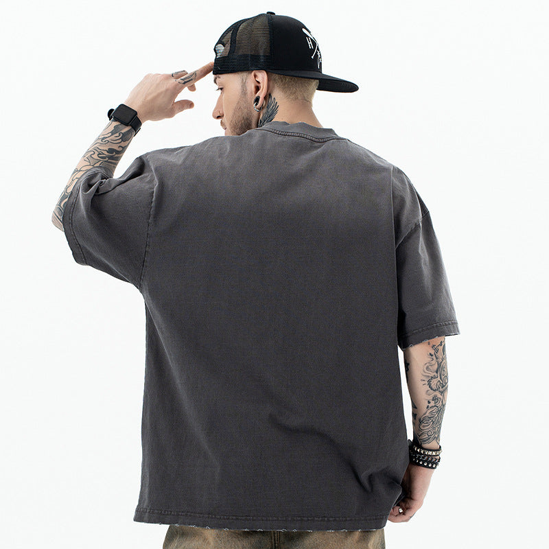 Fashion Streetwear Washed Faded Oversized Short Sleeve T-Shirt